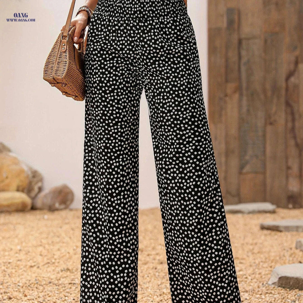 Elegant Floral Wide-Leg Pants - Breathable Summer Trousers for Women   OAXG 