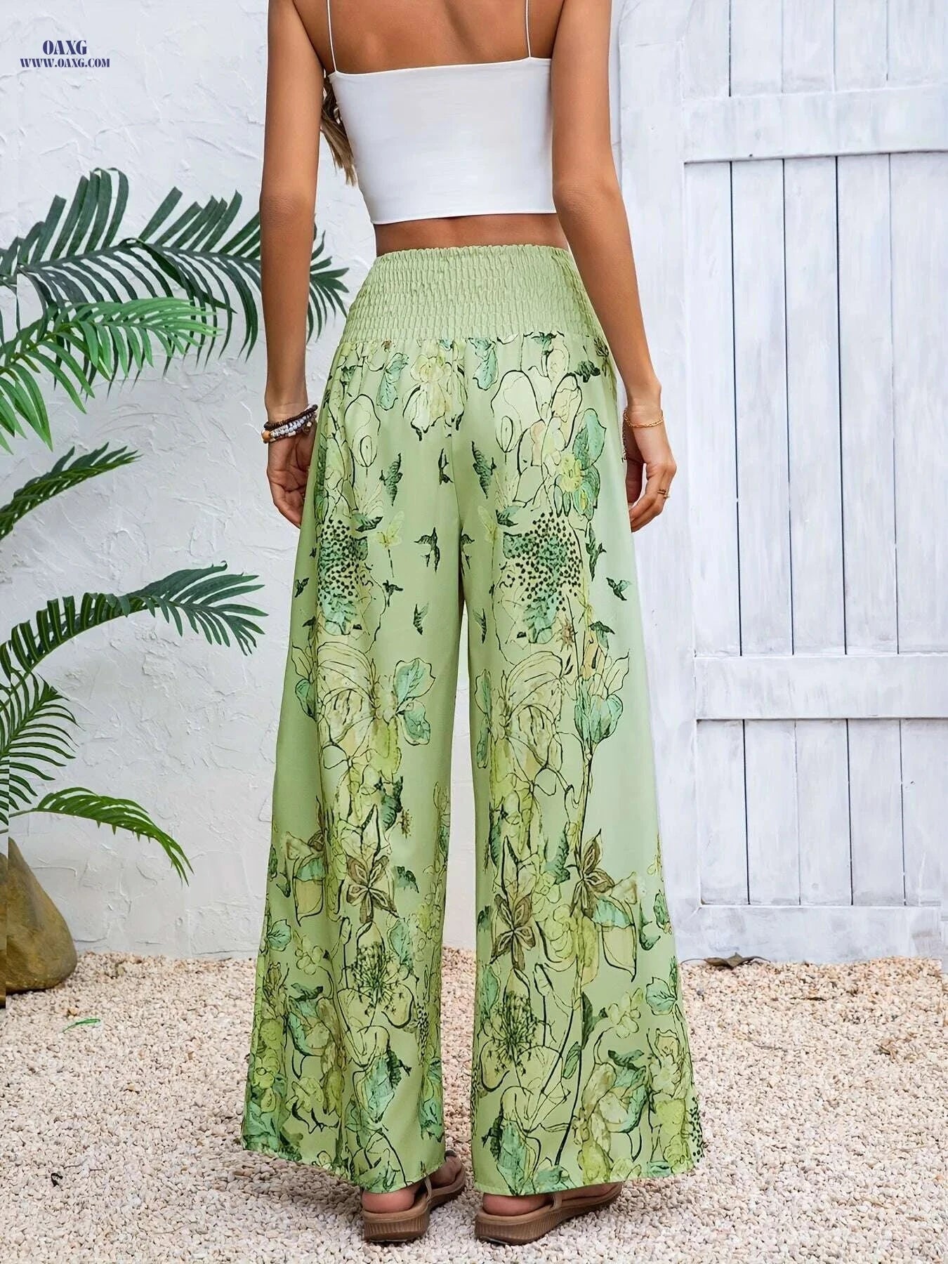 Elegant Floral Wide-Leg Pants - Casual Beachwear for Women   OAXG Mixed Color / S