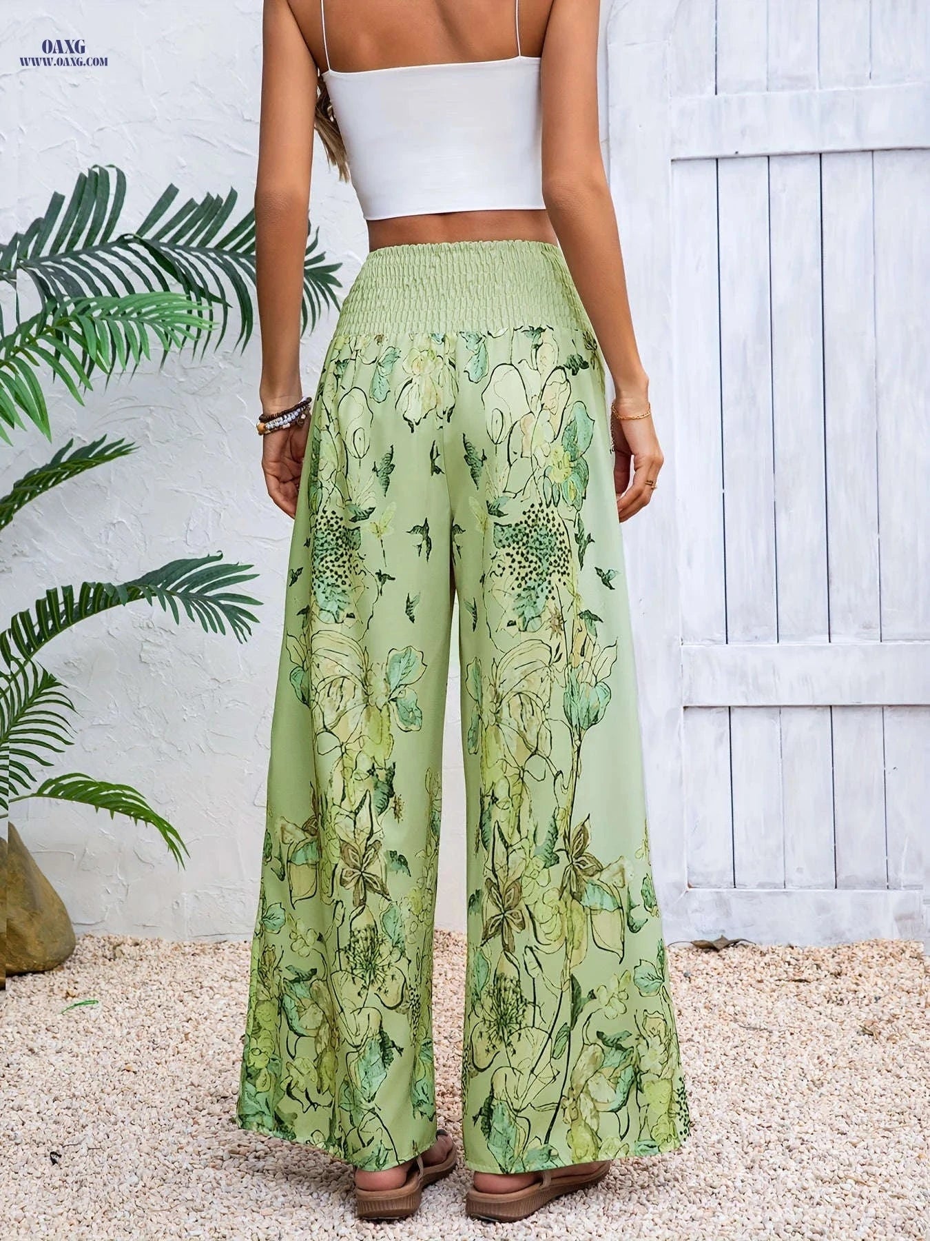 Elegant Floral Wide-Leg Pants for Women - Casual Beachwear, Loose Fit   OAXG 