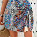 Elegant French Print Drawstring Beach Shorts - 100% Polyester   OAXG 