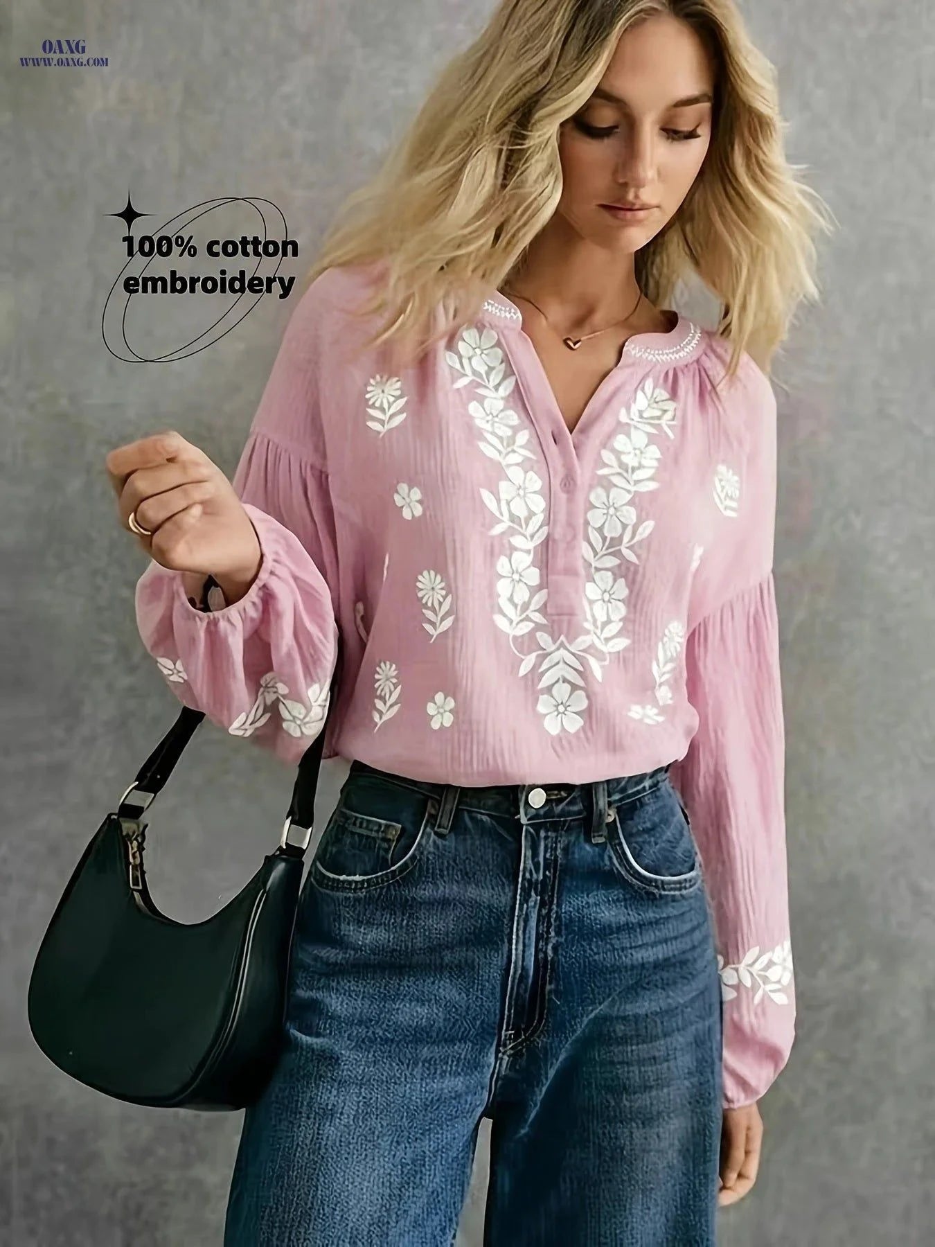 Elegant French-Style Embroidered Cotton Shirt - Lightweight & Comfortable   OAXG Matcha Color / XS