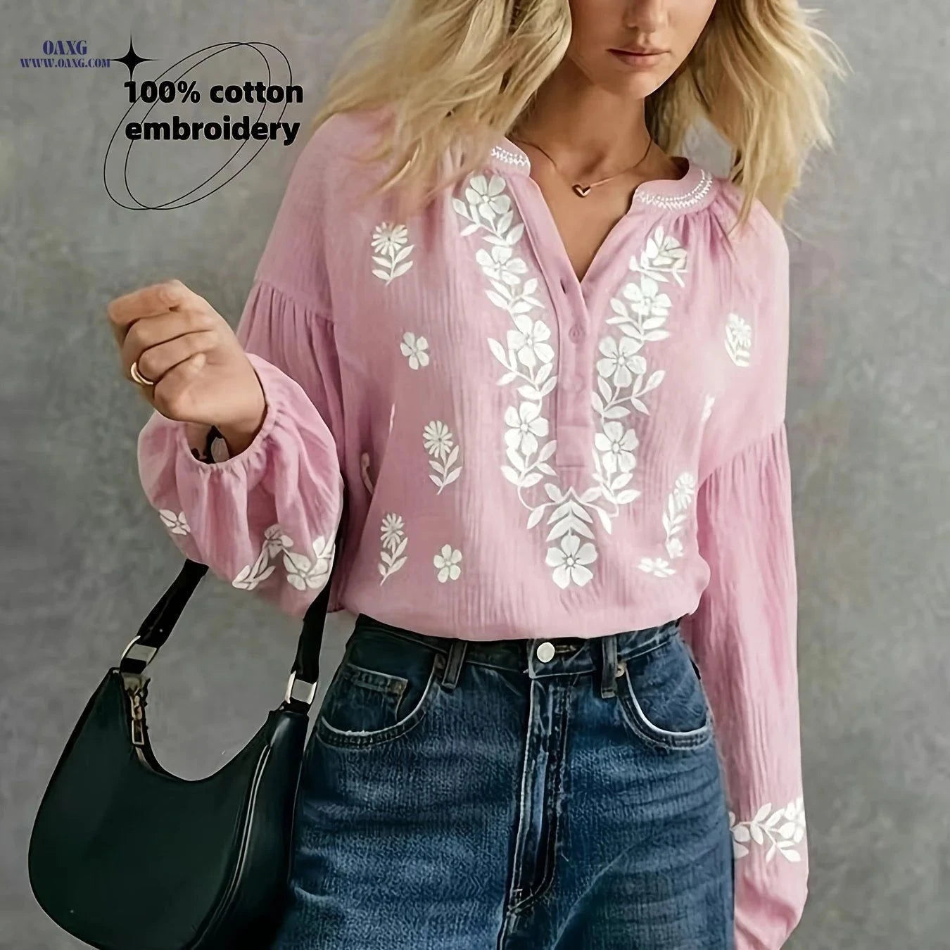 Elegant French-Style Embroidered Cotton Shirt - Lightweight & Comfortable   OAXG Matcha Color / XS