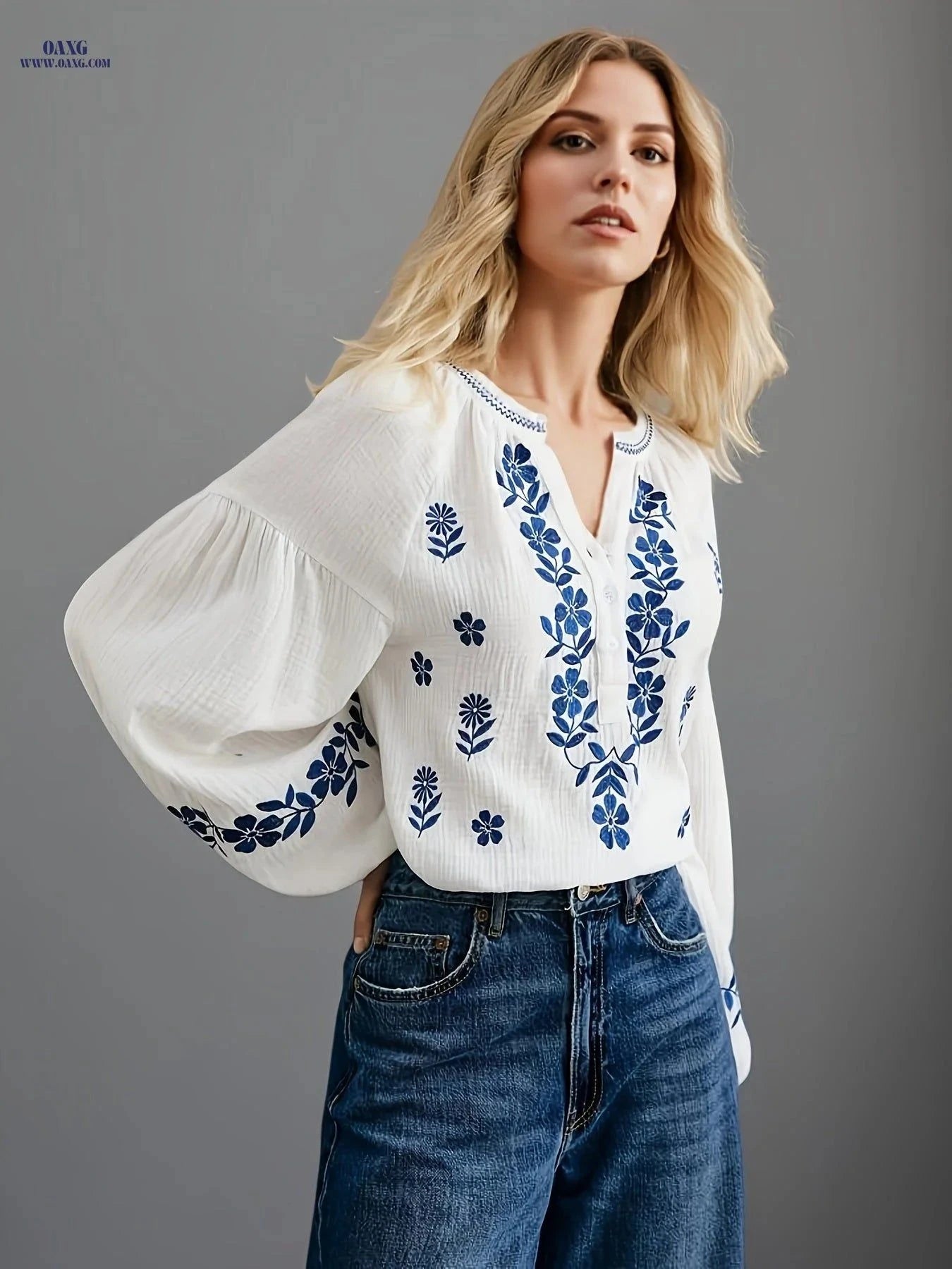 Elegant French-Style Embroidered Cotton Shirt - Lightweight & Comfortable   OAXG Matcha Color / XS