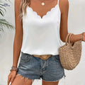Elegant French-Style Scallop Trim Top - Spring/Summer Fashion   OAXG White / XS