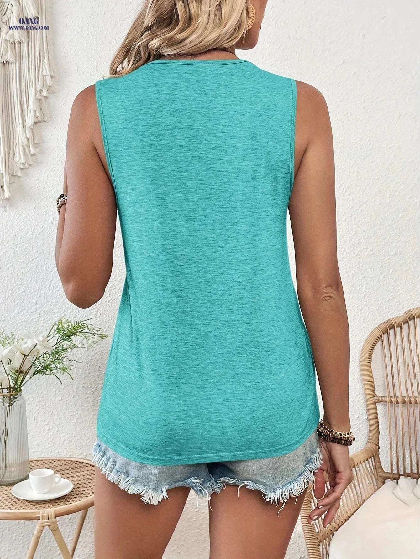 Elegant French-Style Sleeveless Vest - V-Neck Lace Patchwork Design   OAXG 
