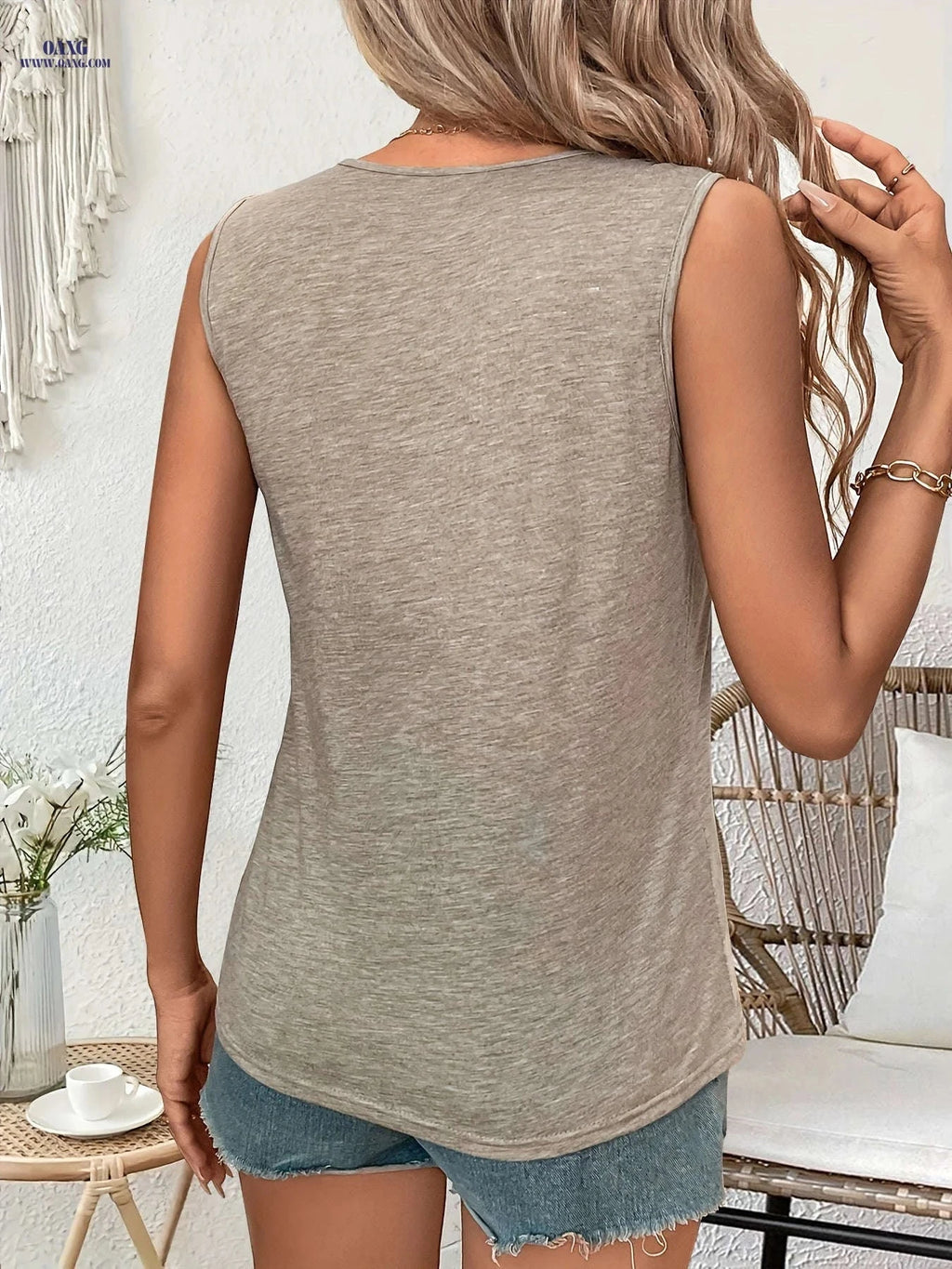 Elegant French-Style Sleeveless Vest - V-Neck Lace Patchwork Design   OAXG 