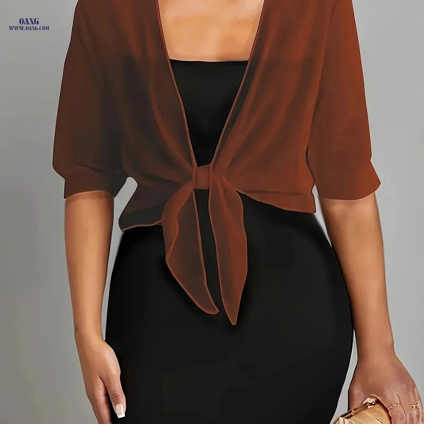 Elegant Front-Opening Shawl Shirt - Semi-Transparent Lace-Up Design   OAXG Yellow / S
