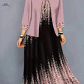 Elegant Geometric Pattern Dress Set - Casual Spring/Autumn Wear   OAXG 