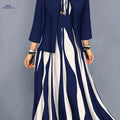 Elegant Geometric Pattern Dress Set - Comfortable Long Jacket & Dress   OAXG Navy Color / S