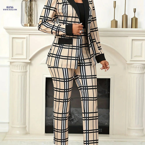 Elegant Geometric Pattern Suit Jacket Set - Spring/Fall Style   OAXG 