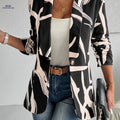 Elegant Geometric Print Blazer for Women - Lightweight & Chic Design   OAXG 【Multicolor】 / M