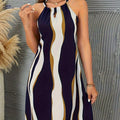 Elegant Geometric Print Keyhole Dress - Sleeveless Halter Neck Style   OAXG 