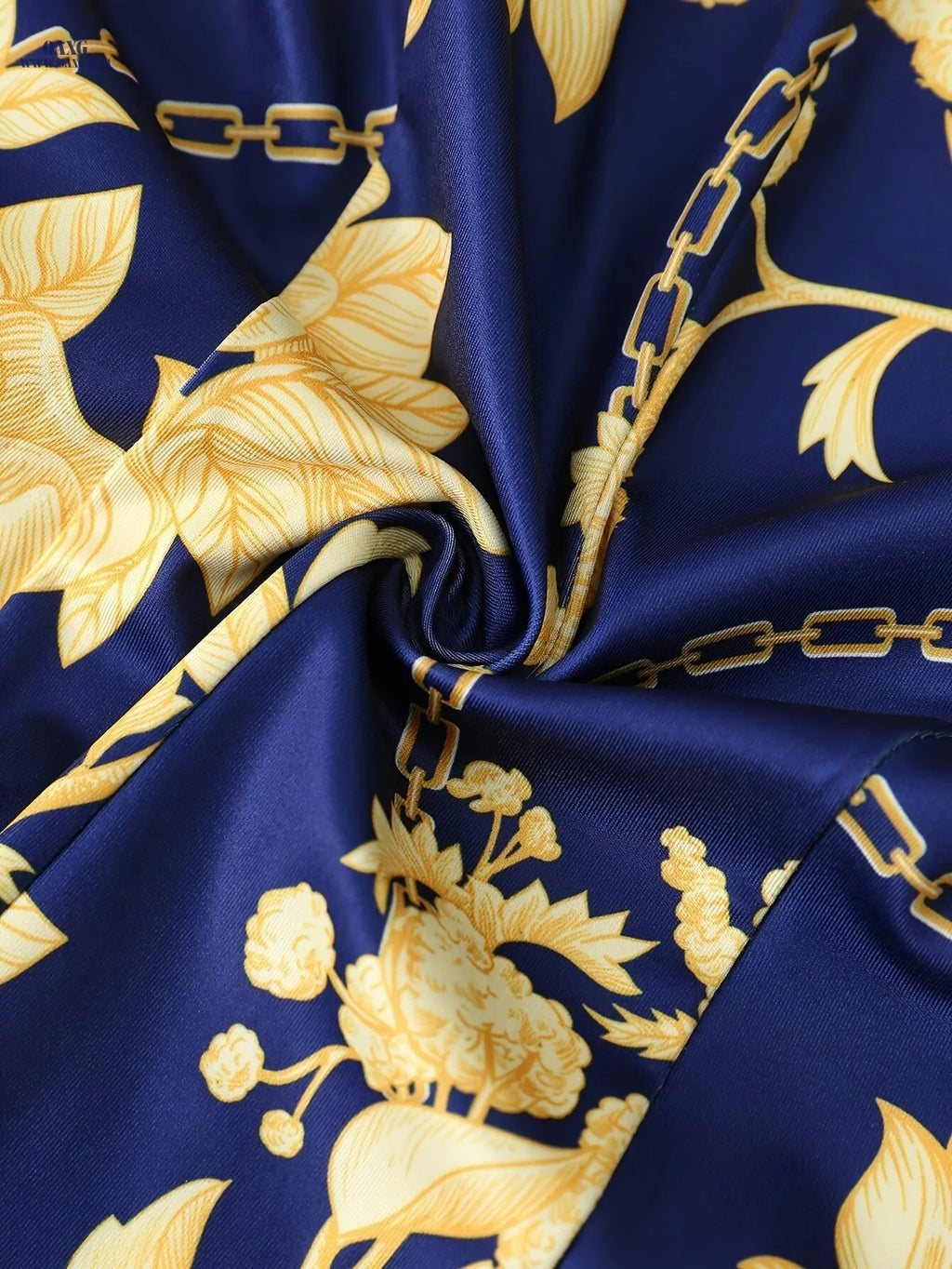Elegant Golden Floral Chain Print Casual Suit Set for Spring/Fall   OAXG 