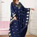 Elegant Golden Foil Floral Abaya - Modest Ruffle Neckline Dress   OAXG 