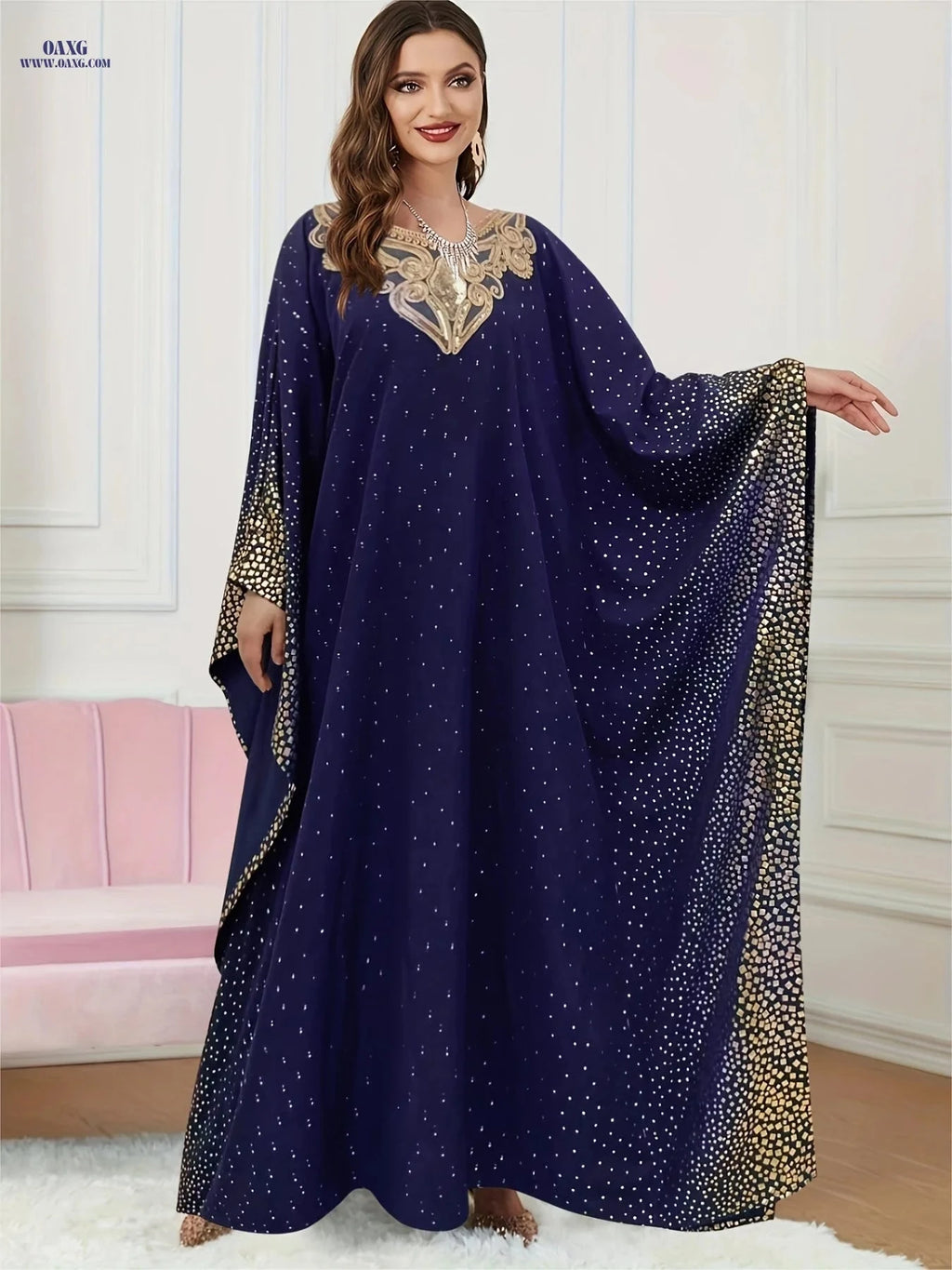 Elegant Golden-Printed Abaya Robe - Luxurious Middle Eastern Style   OAXG Dark Green / One-size