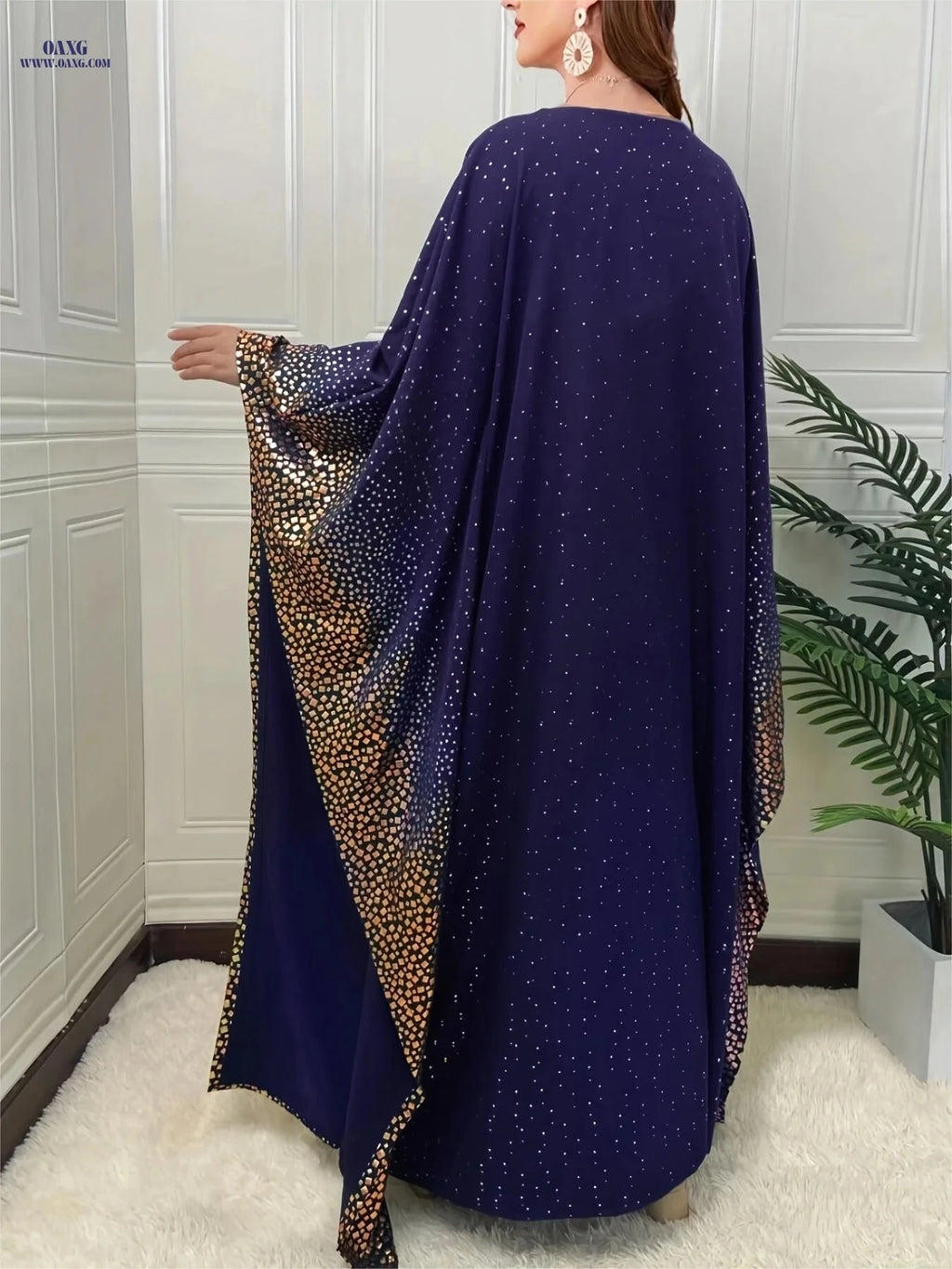 Elegant Golden-Printed Abaya Robe - Luxurious Middle Eastern Style   OAXG Dark Green / One-size