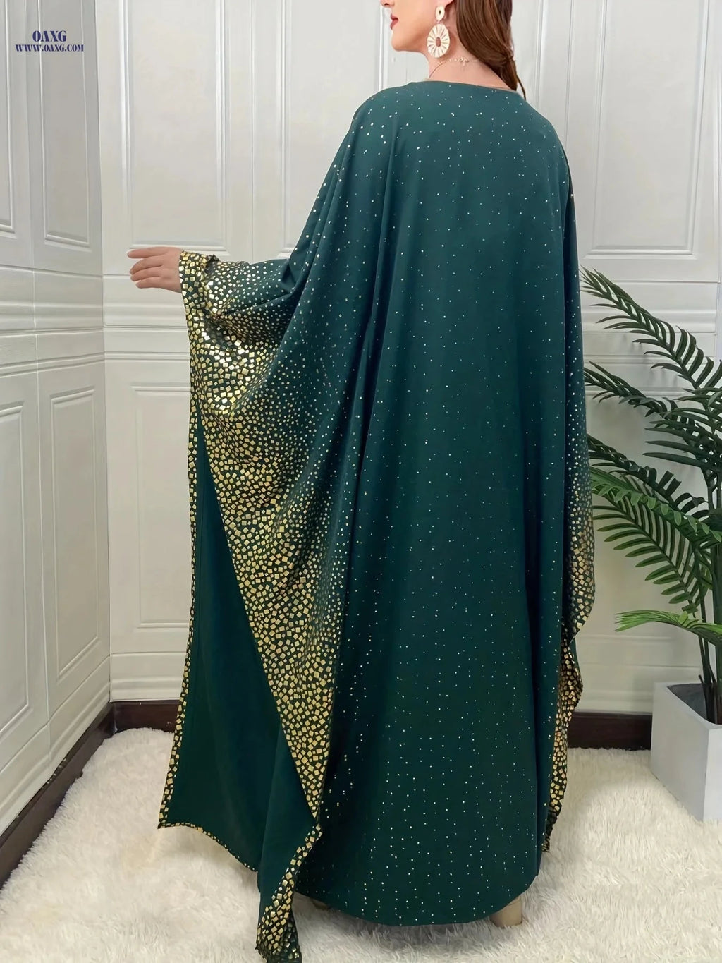 Elegant Golden-Printed Abaya Robe - Luxurious Middle Eastern Style   OAXG Dark Green / One-size