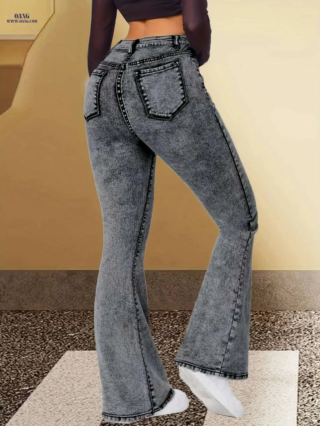 Elegant Grey Slim-Fit Flare Jeans for Women - High Waist Comfort   OAXG grey / XS