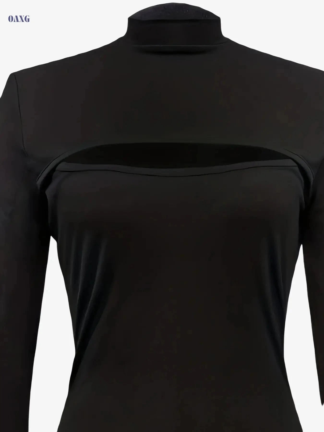 Elegant High Neck Long Sleeve Top - Rhinestone Hollow Out Design   OAXG 
