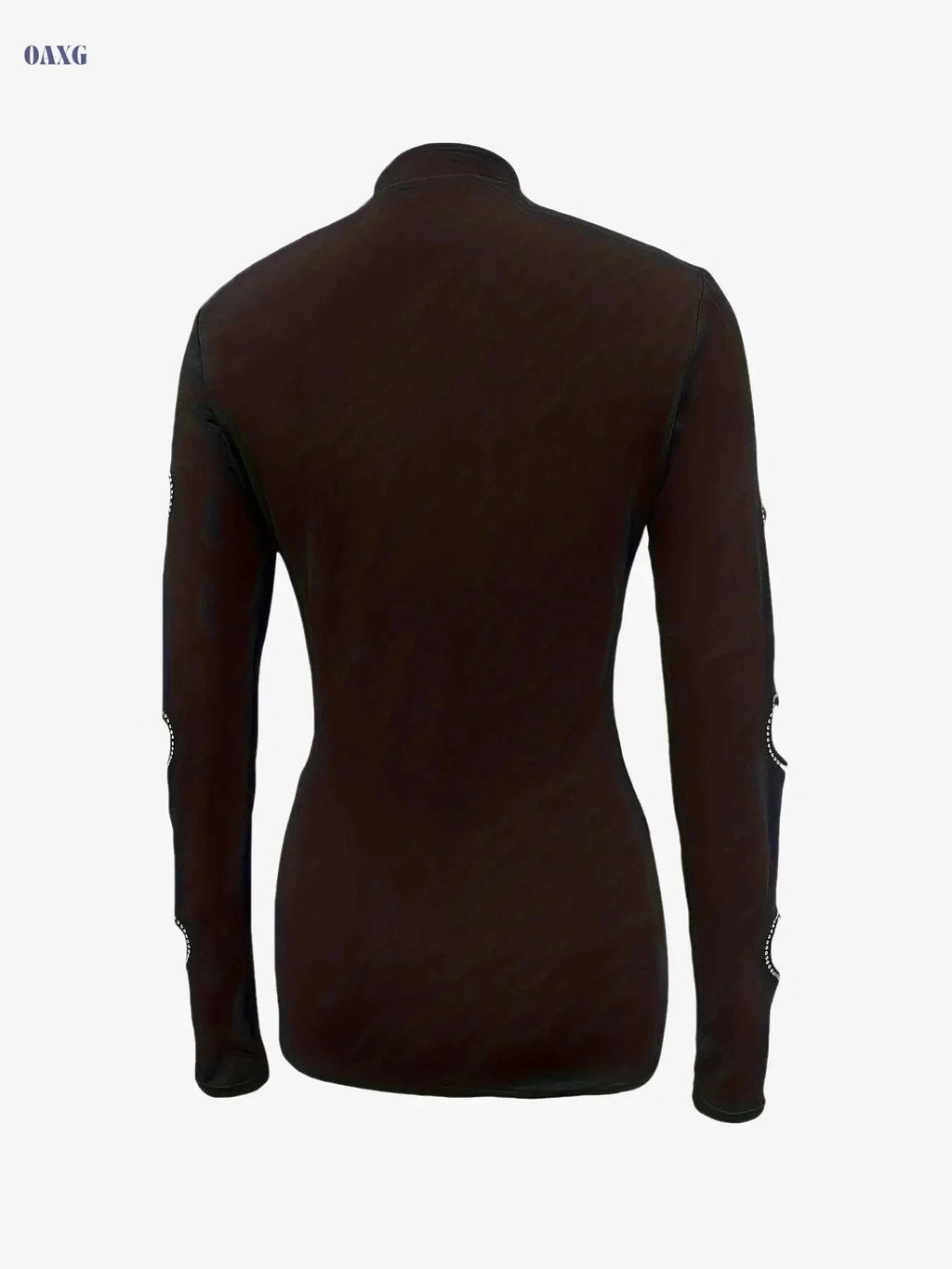 Elegant High Neck Long Sleeve Top - Rhinestone Hollow Out Design   OAXG 