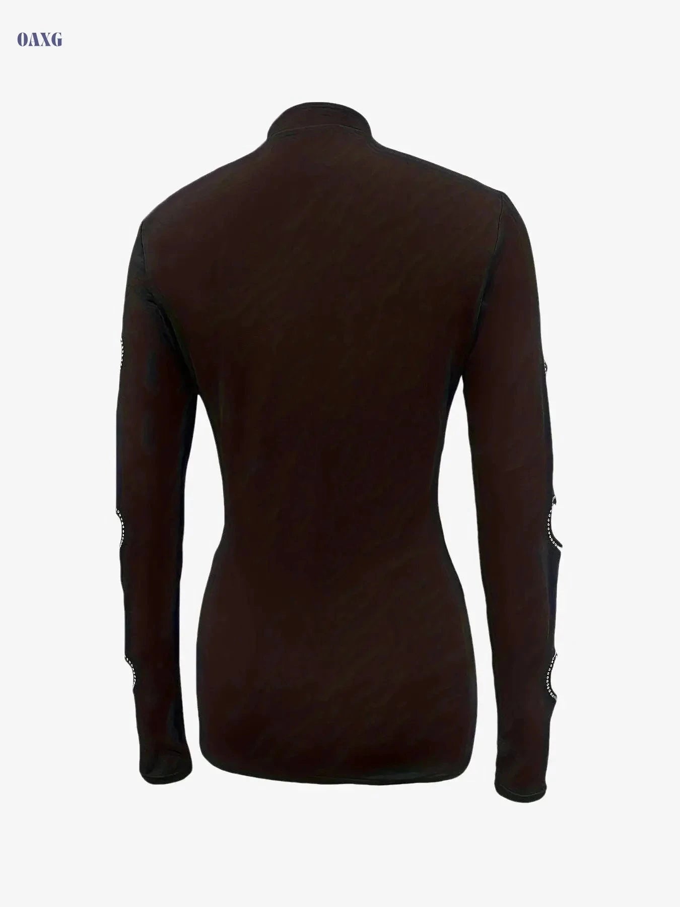 Elegant High Neck Long Sleeve Top - Rhinestone Hollow Out Design   OAXG 
