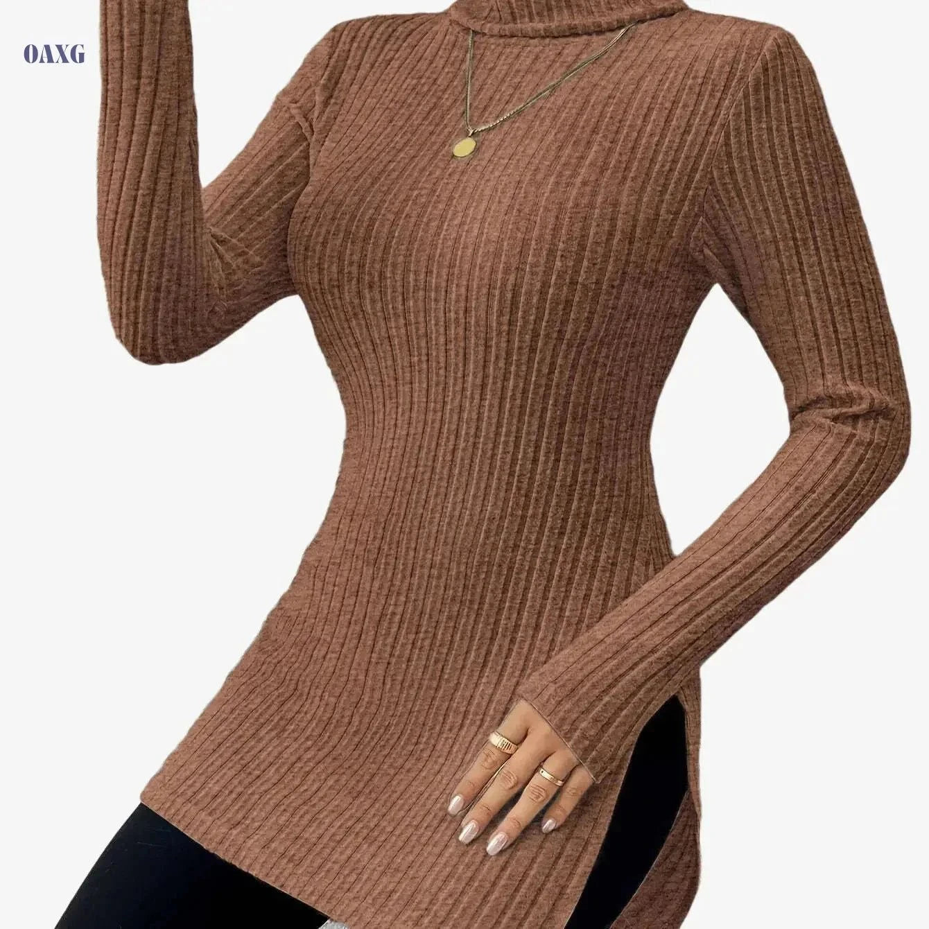 Elegant High-Neck Turtleneck Top - Women's Soft Knit All-Season Wear   OAXG Sky Blue / S