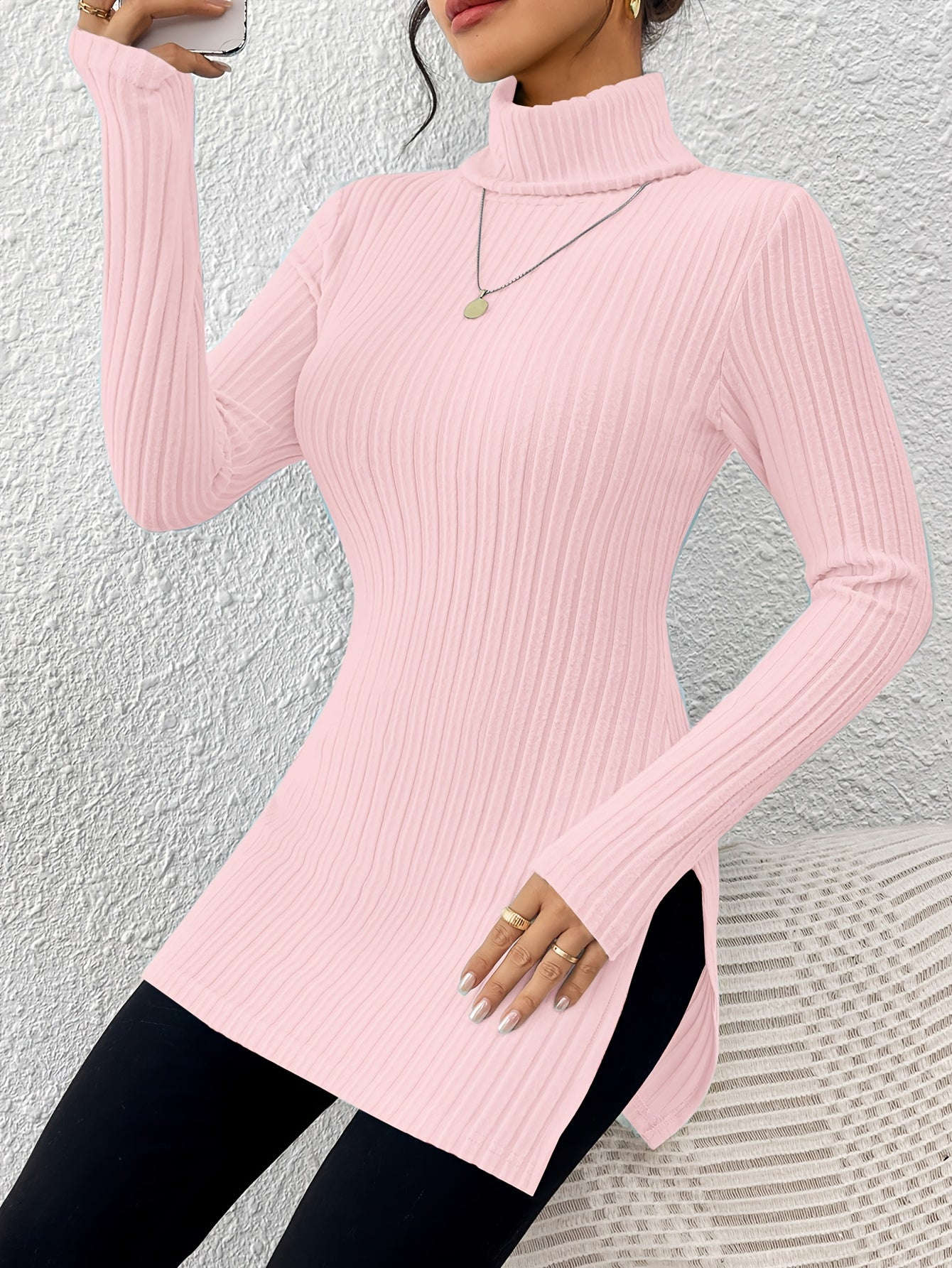 Elegant High-Neck Turtleneck Top - Women's Soft Knit All-Season Wear   OAXG Sky Blue / S
