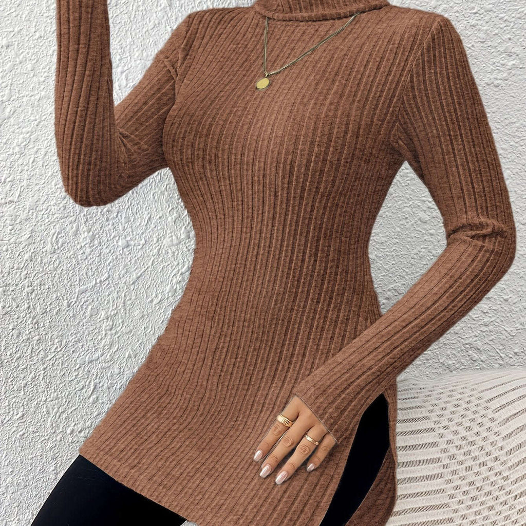 Elegant High-Neck Turtleneck Top - Women's Soft Knit All-Season Wear   OAXG Sky Blue / S