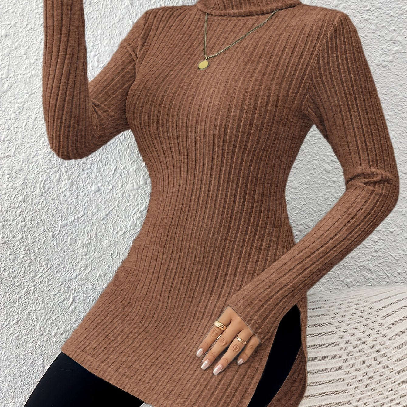 Elegant High-Neck Turtleneck Top - Women's Soft Knit All-Season Wear   OAXG Sky Blue / S