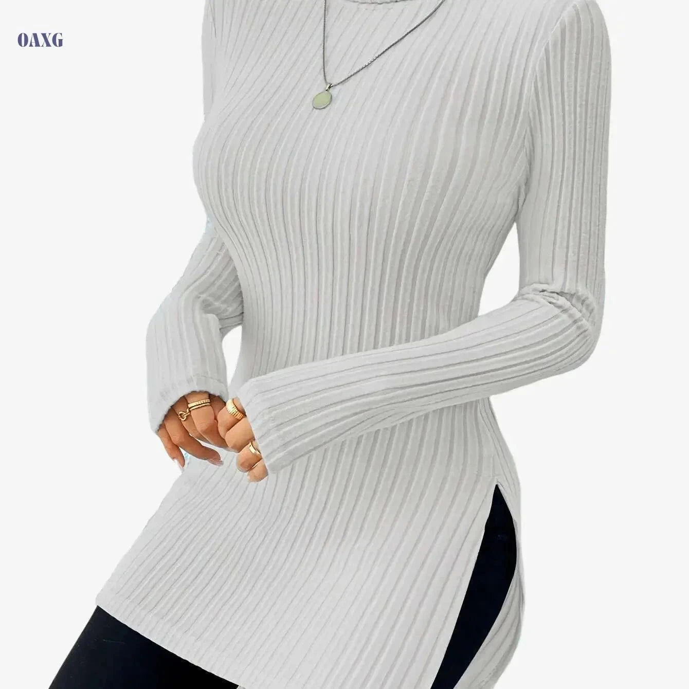 Elegant High-Neck Turtleneck Top - Women's Soft Knit All-Season Wear   OAXG Sky Blue / S