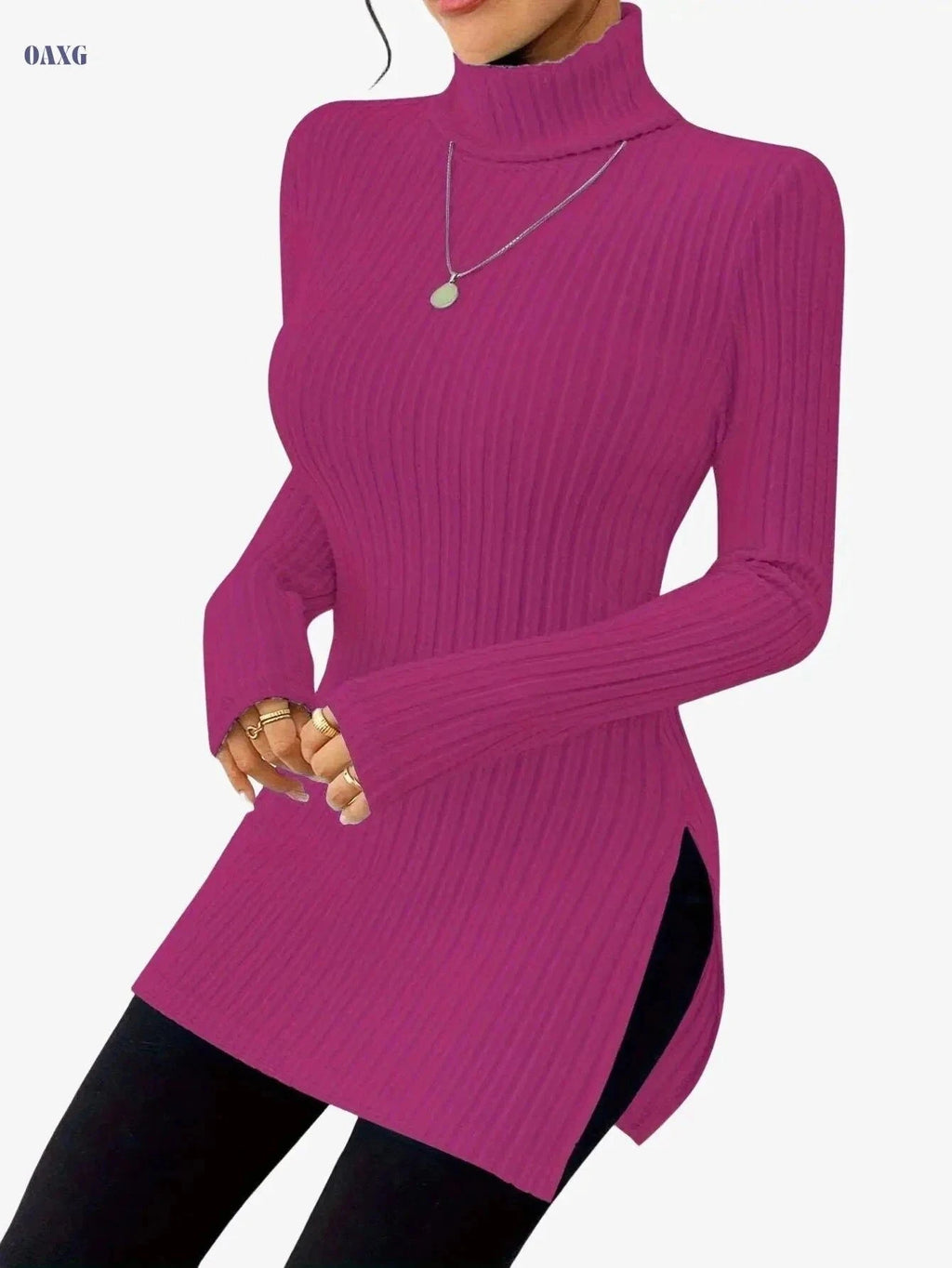 Elegant High-Neck Turtleneck Top - Women's Soft Knit All-Season Wear   OAXG Sky Blue / S