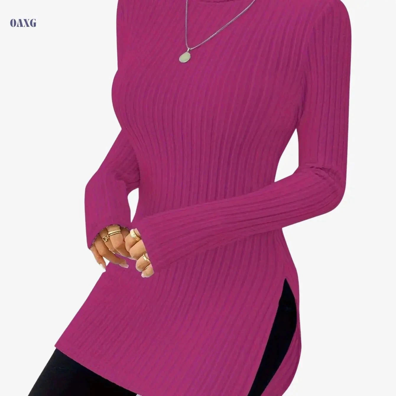 Elegant High-Neck Turtleneck Top - Women's Soft Knit All-Season Wear   OAXG Sky Blue / S