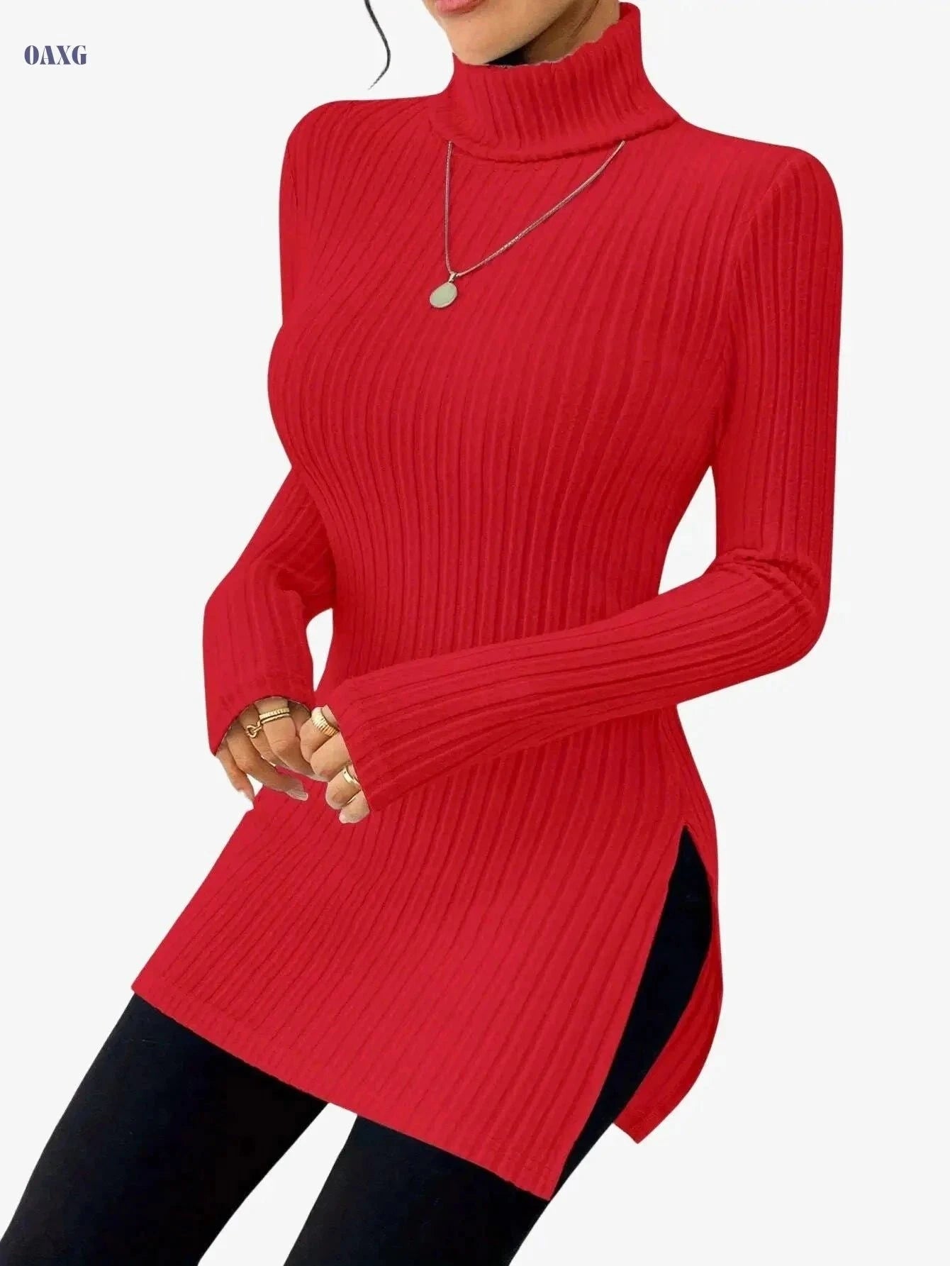 Elegant High-Neck Turtleneck Top - Women's Soft Knit All-Season Wear   OAXG Sky Blue / S