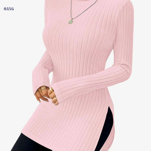 Elegant High-Neck Turtleneck Top - Women's Soft Knit All-Season Wear   OAXG Sky Blue / S