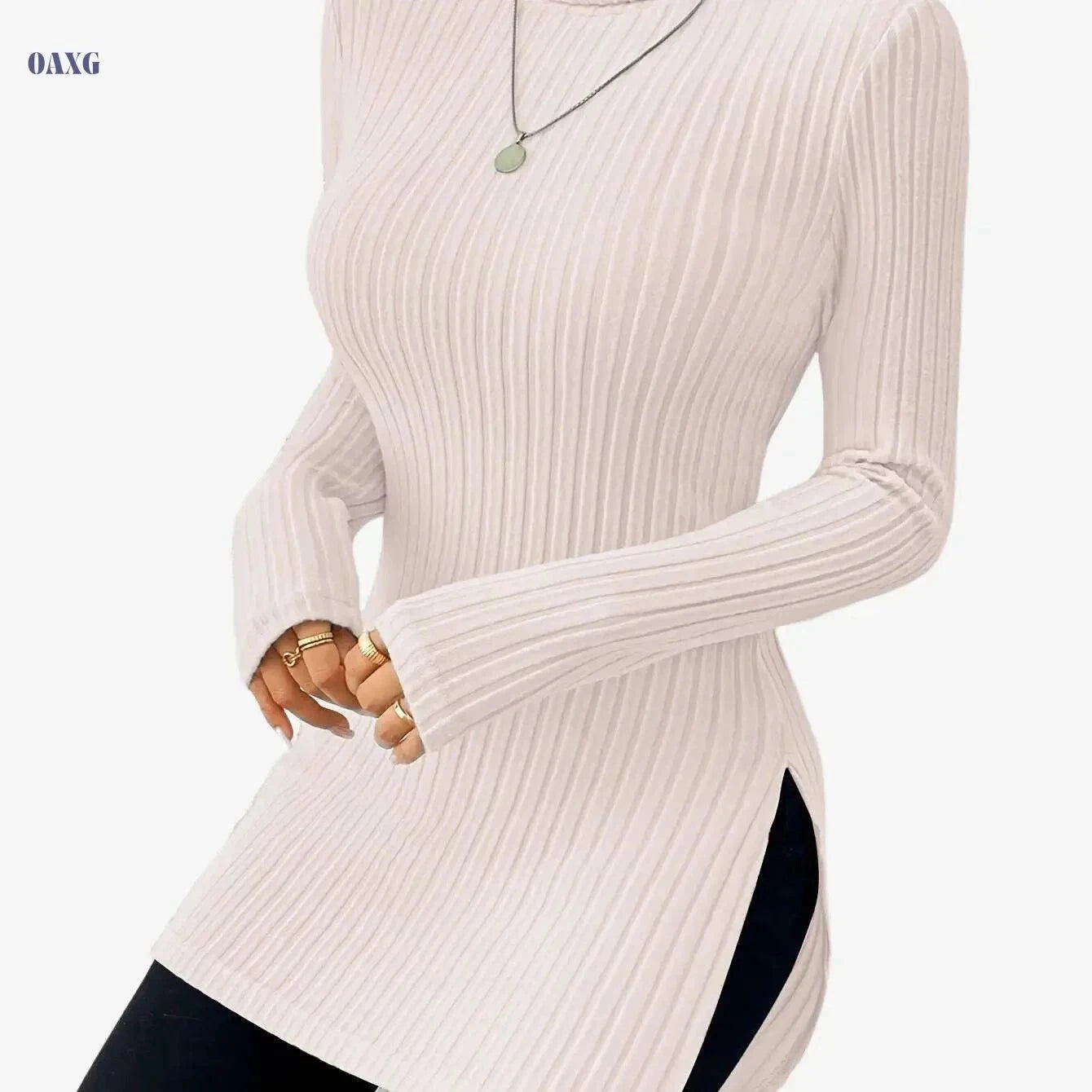 Elegant High-Neck Turtleneck Top - Women's Soft Knit All-Season Wear   OAXG Sky Blue / S