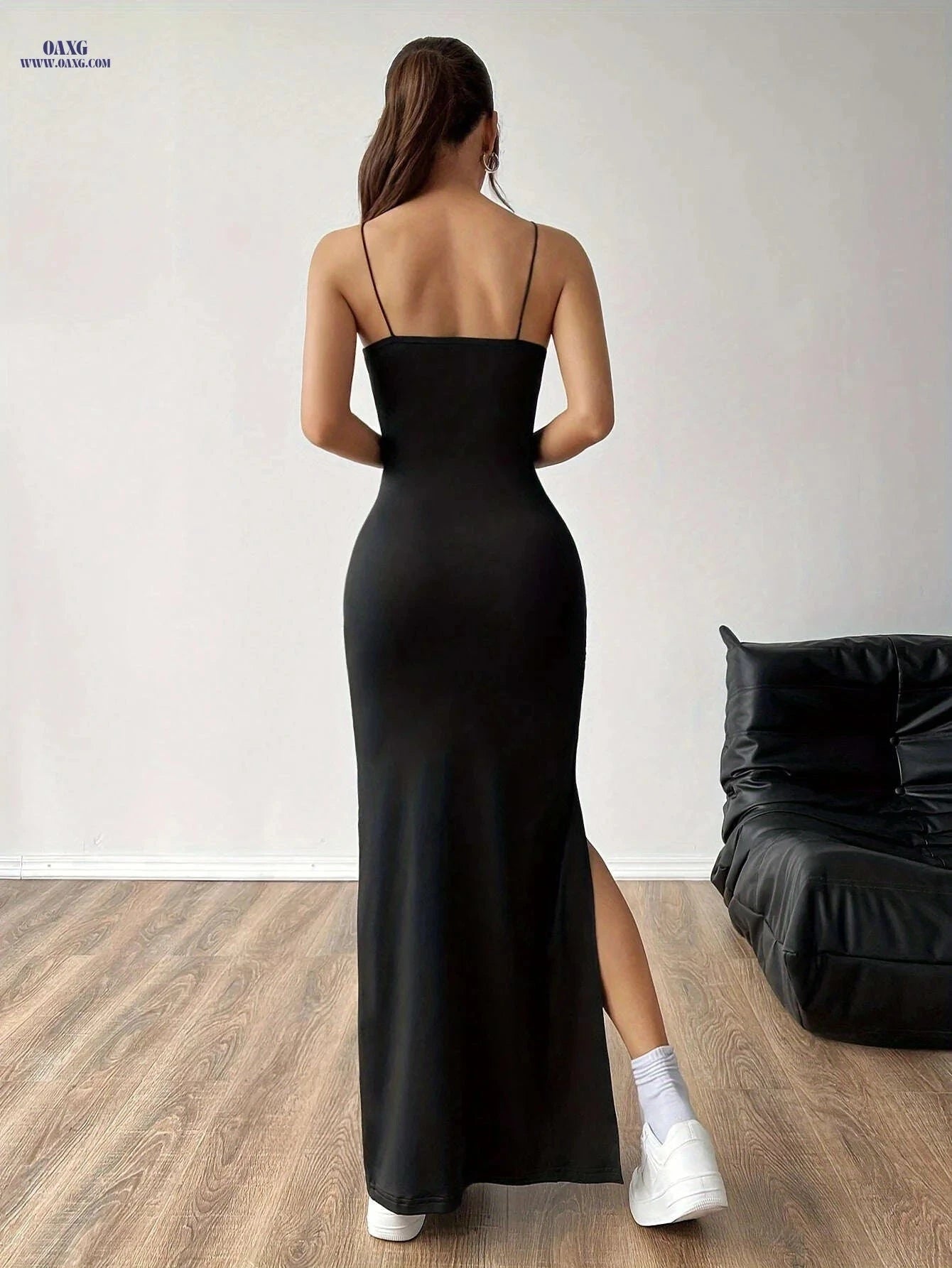Elegant High-Slit Spaghetti Strap Maxi Dress - Perfect for Any Occasion   OAXG 