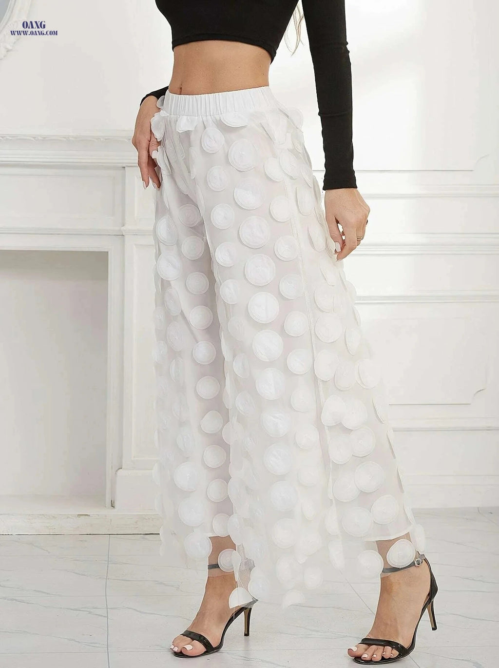 Elegant High-Waist Black Mesh Pants - Slimming Semi-Sheer Design   OAXG 