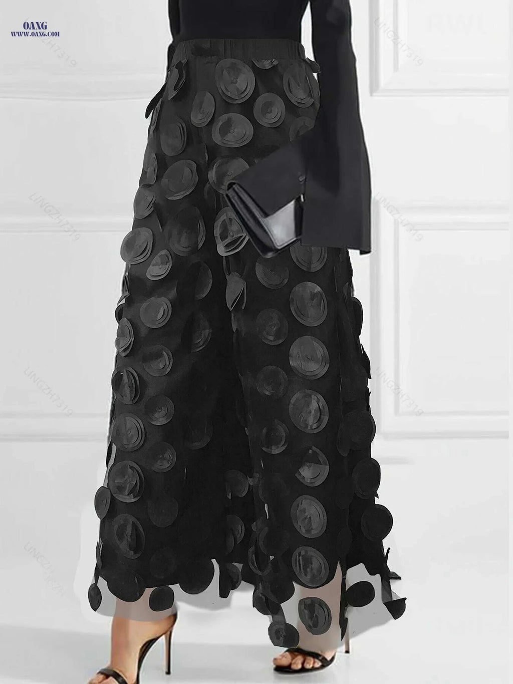 Elegant High-Waist Black Mesh Pants - Slimming Semi-Sheer Design   OAXG 