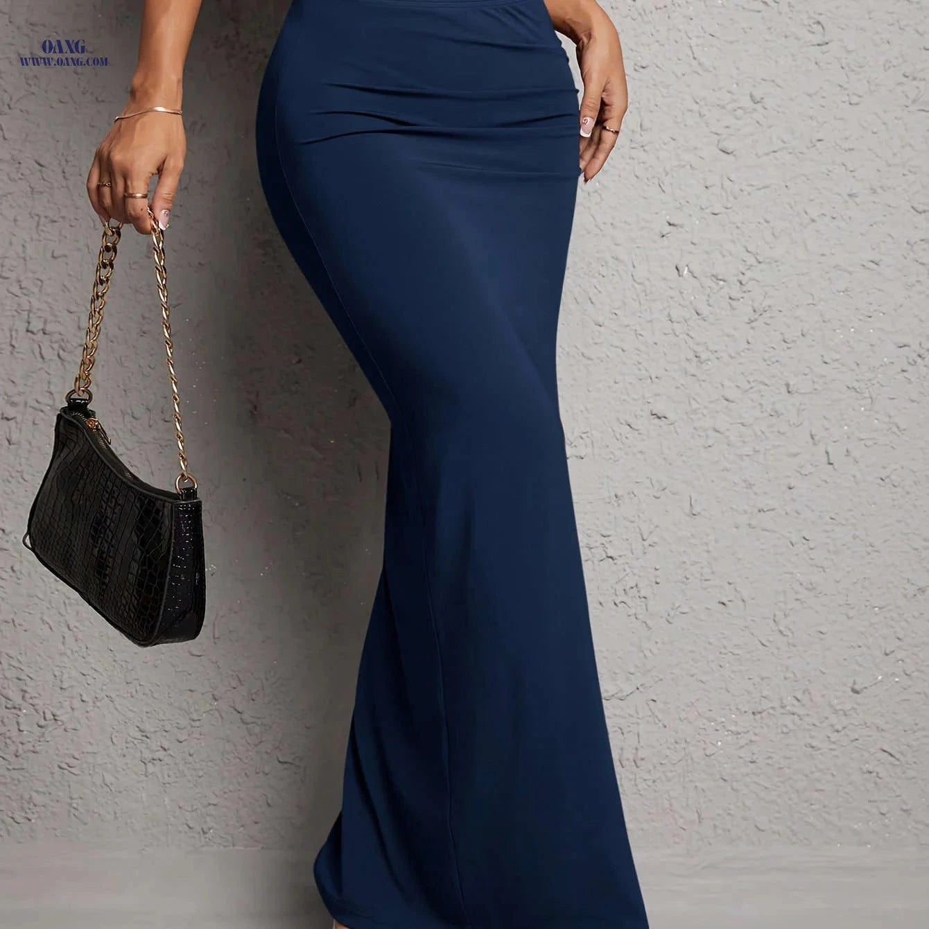 Elegant High Waist Bodycon Skirt - Solid Color, Split Hem Design   OAXG 