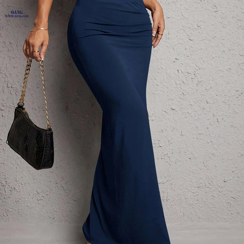 Elegant High Waist Bodycon Skirt - Solid Color, Split Hem Design   OAXG 