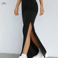 Elegant High Waist Bodycon Skirt - Solid Color, Split Hem Design   OAXG 