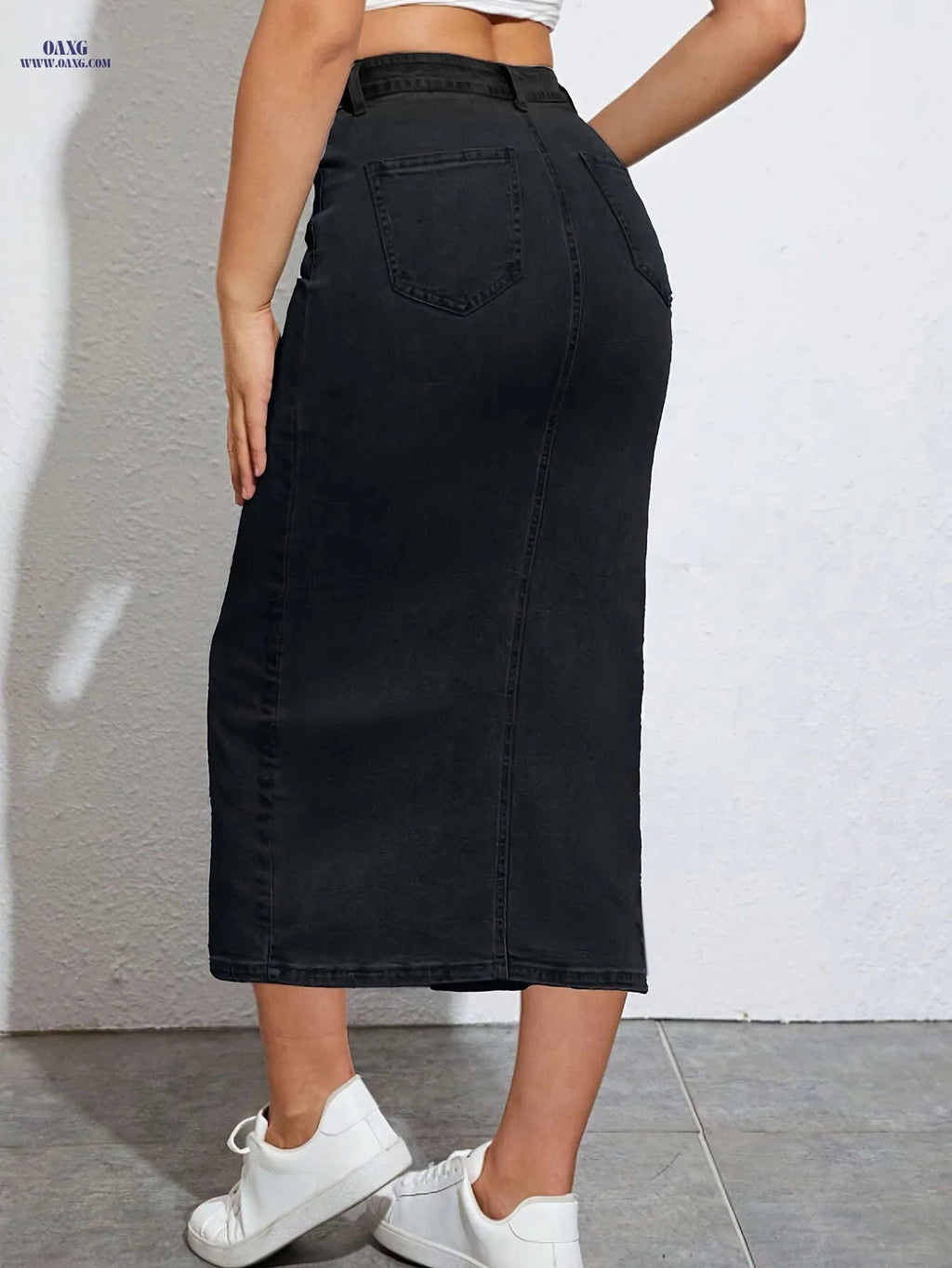 Elegant High-Waist Faux Denim Long Skirt - Bodycon Street Style   OAXG 