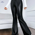 Elegant High Waist Flare Leg Pants - 100% Polyester, Mid Elasticity   OAXG 