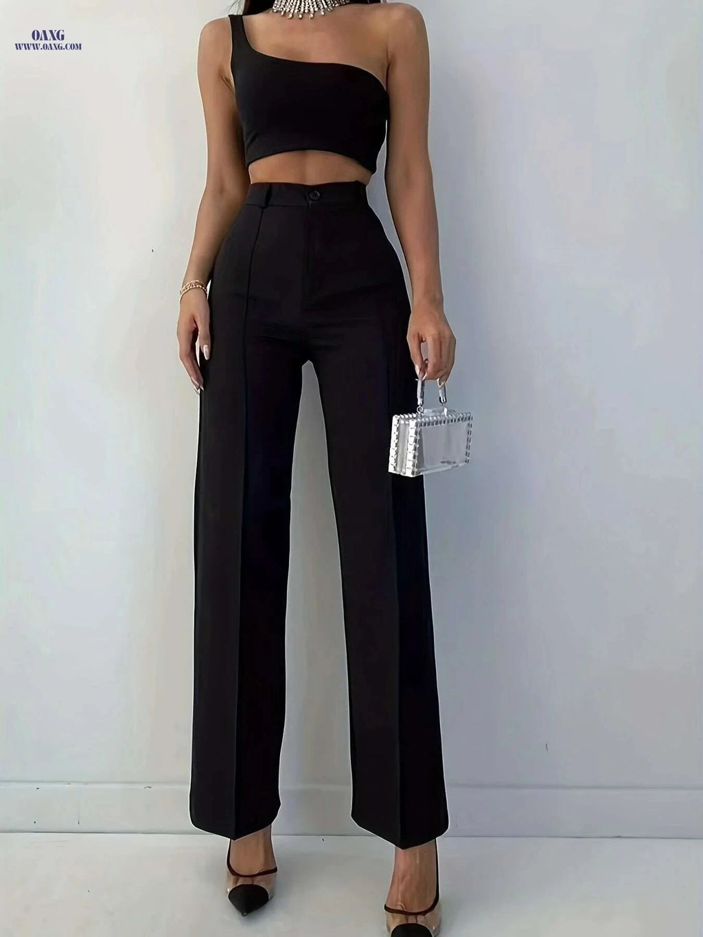 Elegant High Waist Pintuck Straight Leg Pants for Women - Solid Color   OAXG 