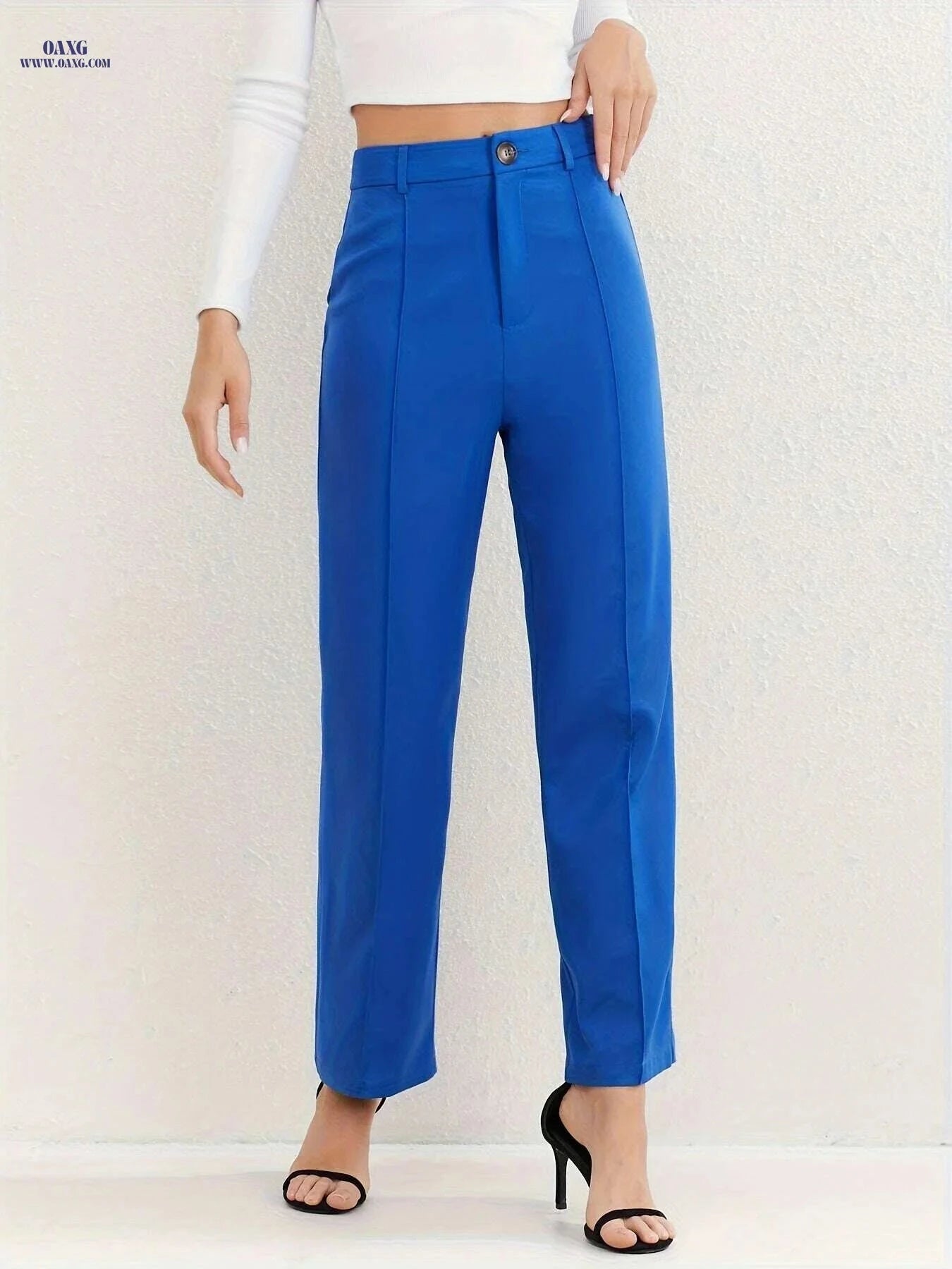 Elegant High Waist Pintuck Straight Leg Pants for Women - Solid Color   OAXG Black / XS