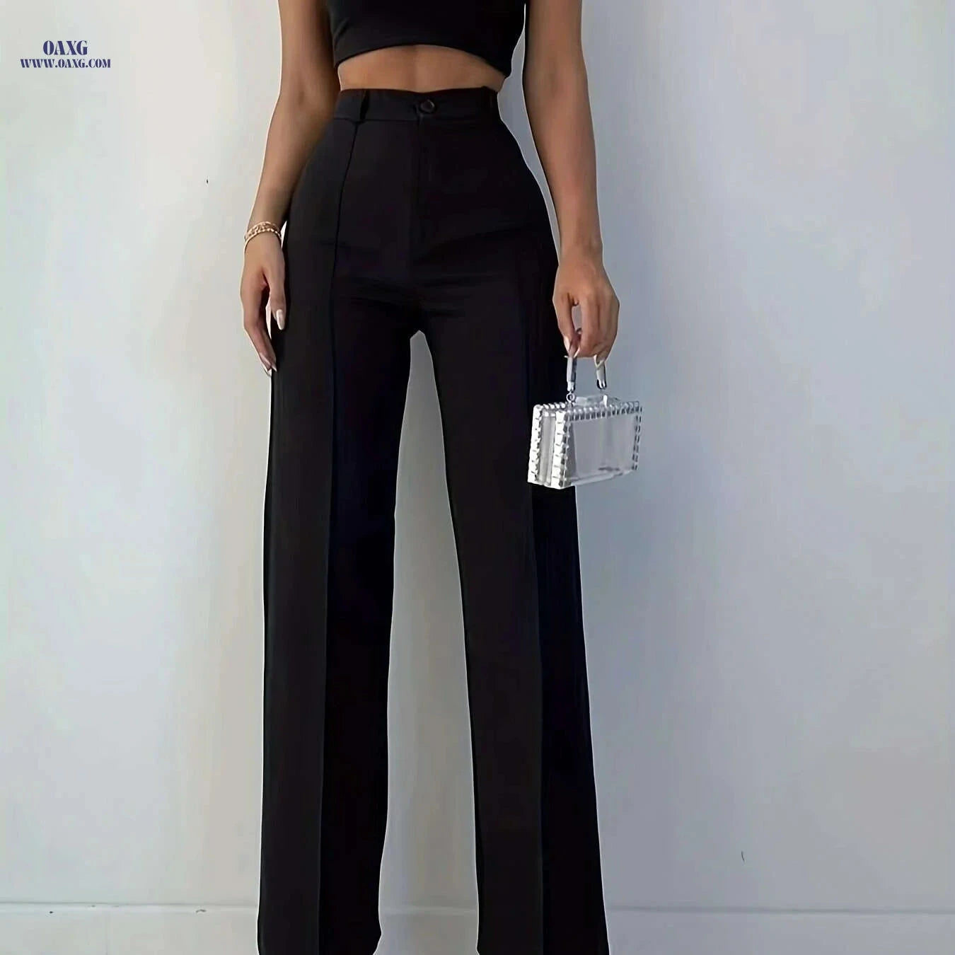 Elegant High Waist Pintuck Straight Leg Pants for Women - Solid Color   OAXG 