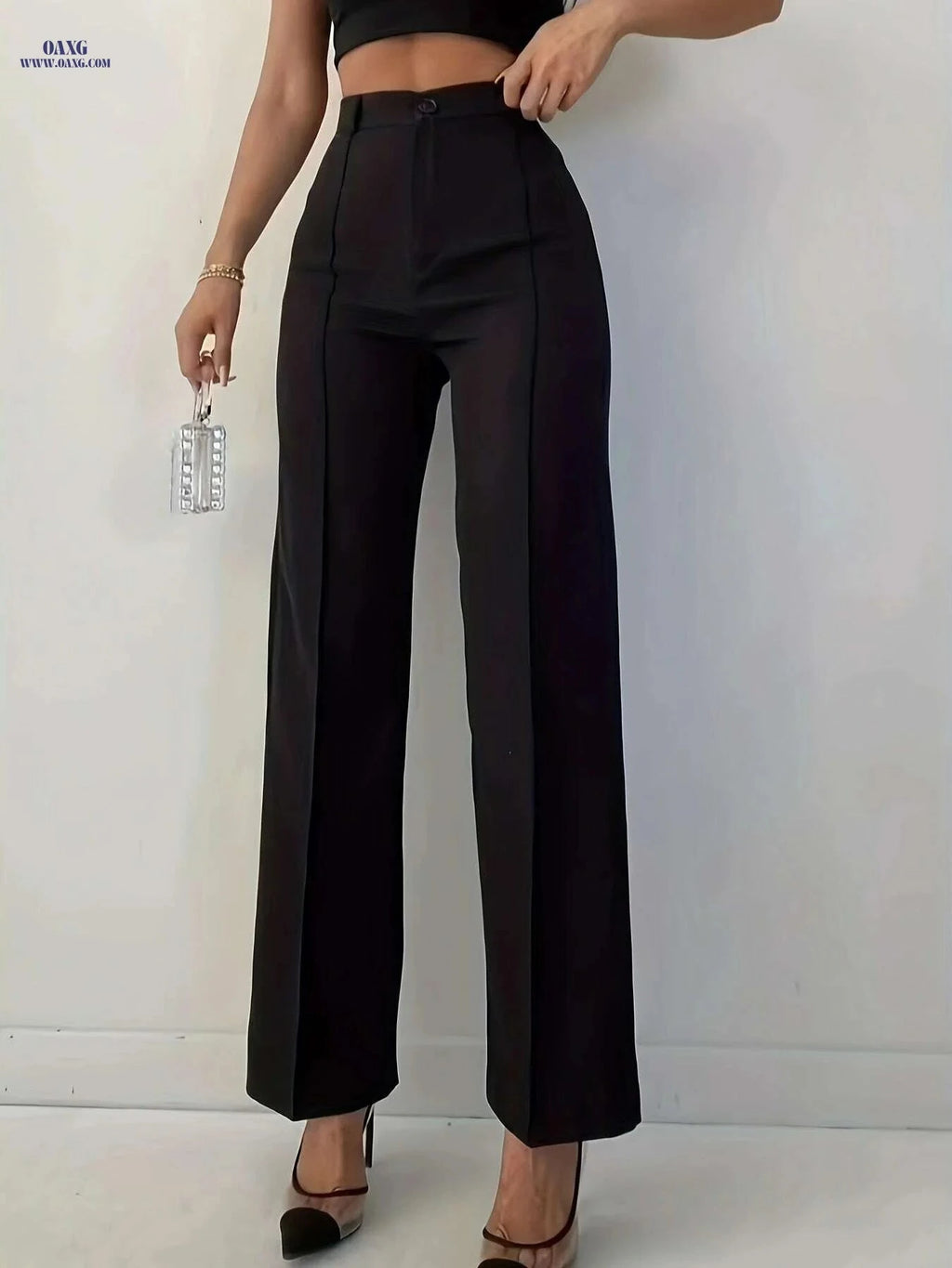 Elegant High Waist Pintuck Straight Leg Pants for Women - Solid Color   OAXG 