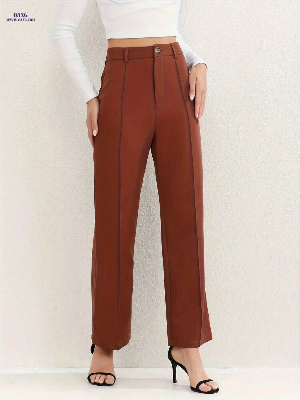 Elegant High Waist Pintuck Straight Leg Pants for Women - Solid Color   OAXG 