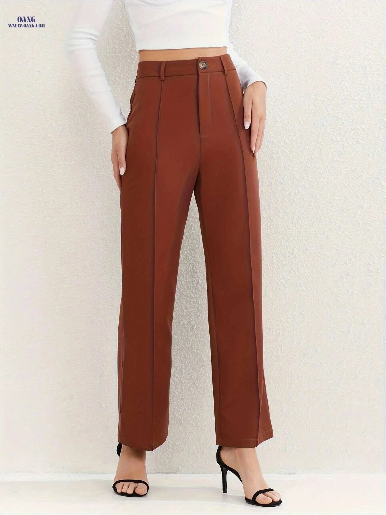 Elegant High Waist Pintuck Straight Leg Pants for Women - Solid Color   OAXG 