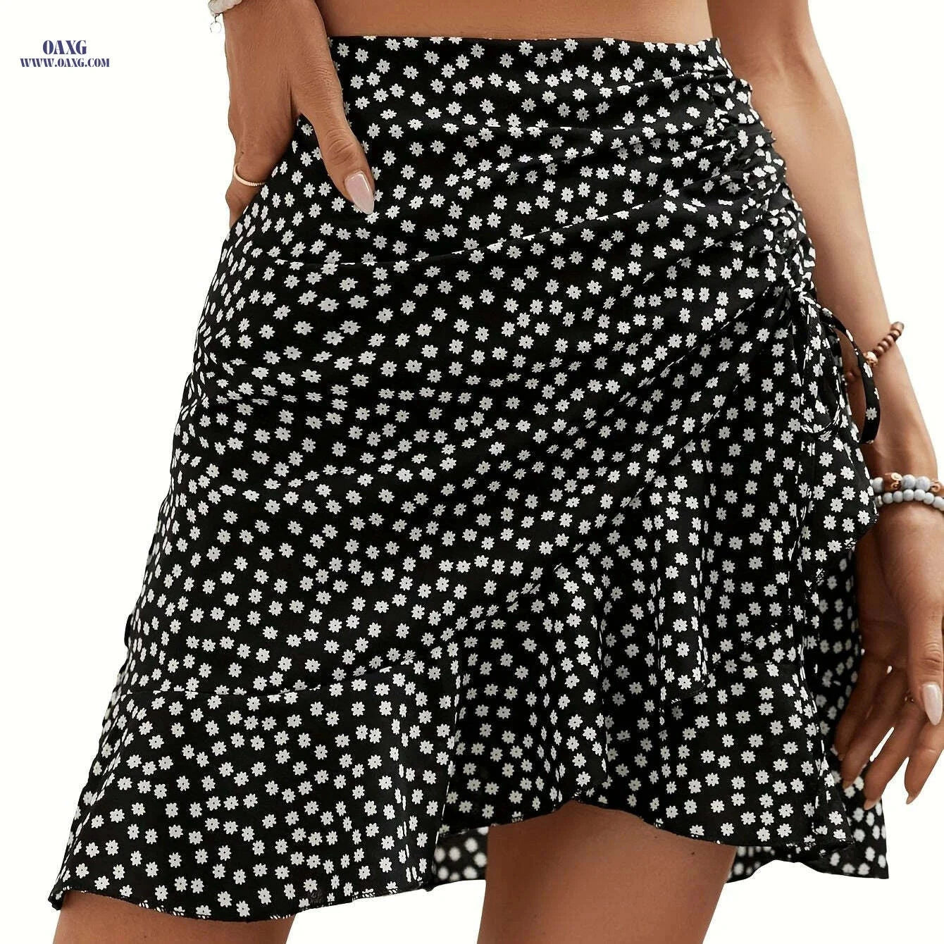 Elegant High-Waist Polka Dot Skirt - Women's Floral Wrap Design   OAXG 